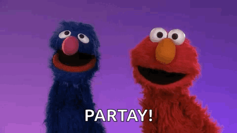 Elmo And Grouch From Sesame Street Are Standing Next To Each Other And Talking . GIF