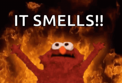 Elmo By Fire Saying It Smells GIF