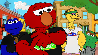 Elmo Cookie Monster And Big Bird From Sesame Street Pose For A Picture GIF