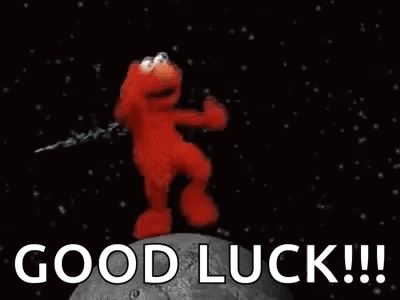 Elmo From Sesame Street Is Dancing On The Moon And Saying `` Good Luck ! '' GIF