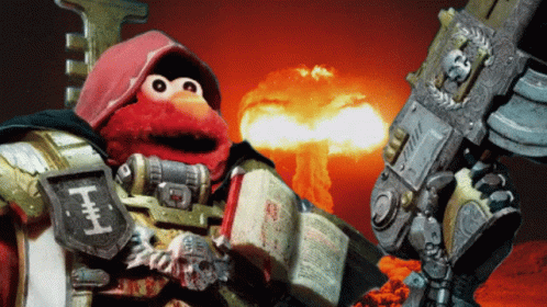 Elmo From Sesame Street Is Holding A Gun In Front Of A Explosion GIF