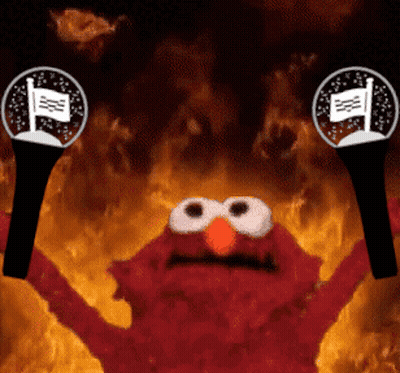 Elmo From Sesame Street Is Holding A Pair Of Microphone In Front Of Flames GIF