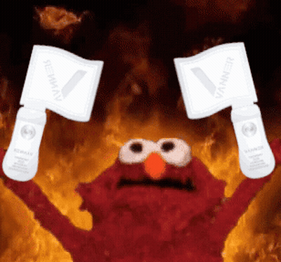 Elmo From Sesame Street Is Holding Up Two Signs That Say ' Vanner ' GIF