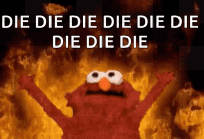Elmo From Sesame Street Is On Fire With His Arms Outstretched . GIF