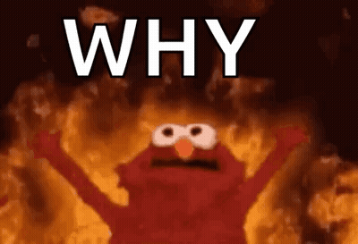 Elmo From Sesame Street Is On Fire With The Words `` Why '' Behind Him . GIF