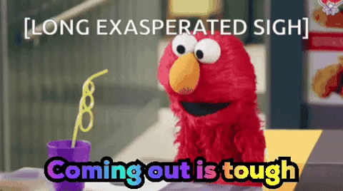 Elmo From Sesame Street Is Sitting At A Table With A Straw In His Hand And Says " Long Exasperated Sigh " GIF