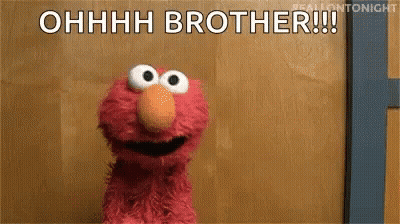 Elmo From Sesame Street Is Sitting In Front Of A Wooden Door And Saying Ohhhh Brother . GIF