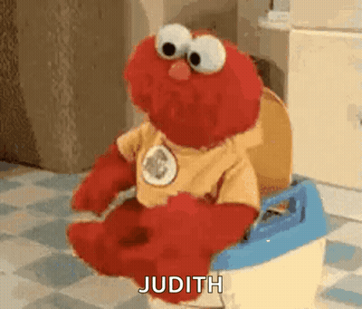 Elmo From Sesame Street Is Sitting On A Potty And Says Judith . GIF
