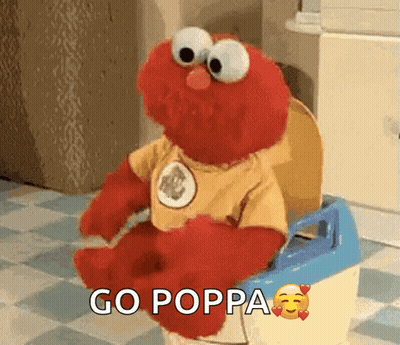 Elmo From Sesame Street Is Sitting On A Potty With The Words Go Poppa Written Above Him GIF