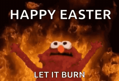 Elmo From Sesame Street Is Standing In Front Of A Fire With His Arms Outstretched . GIF