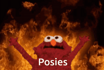 Elmo From Sesame Street Is Surrounded By Flames And The Word Poses Is Visible GIF