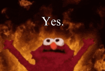 Elmo From Sesame Street Says Yes In Burning Background GIF
