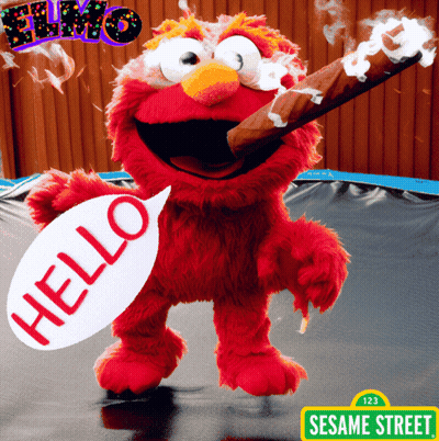 Elmo From Sesame Street Smoking Cigarette Holding Hello Sign GIF