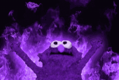 Elmo From Sesame Street Surrounded By Purple Flames GIF