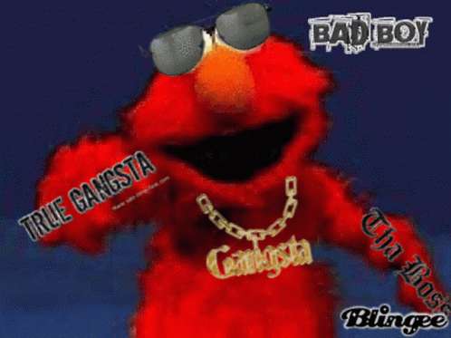 Elmo From Sesame Street Wearing Sunglasses And A Shirt That Says Gangsta GIF