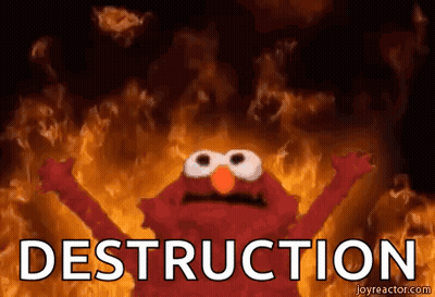 Elmo From Sesame Street With Flames And Destruction GIF