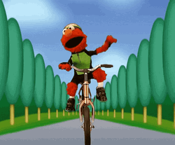 Elmo Happily Biking