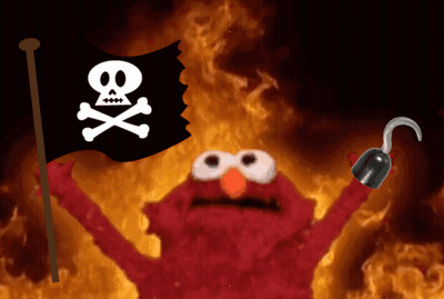 Elmo Is Holding A Pirate Flag With A Skull And Crossbones Design GIF