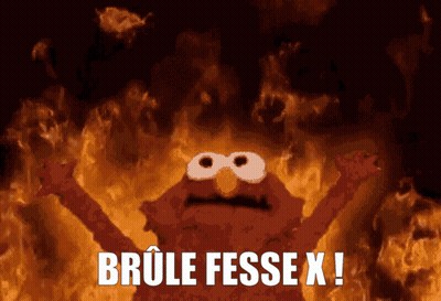 Elmo Is On Fire With The Words Brule Fesse X On The Bottom GIF