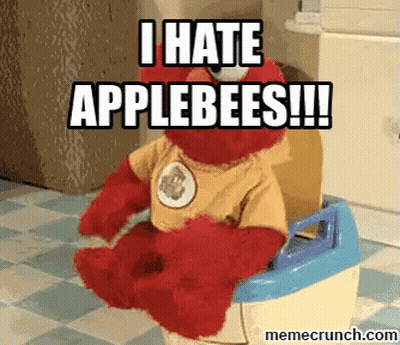 Elmo Is Sitting On A Potty With The Caption " I Hate Applebees !!! " GIF