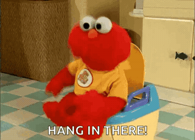 Elmo Is Sitting On A Potty With The Words Hang In There GIF