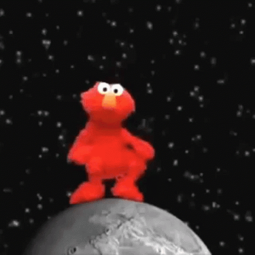 Elmo Is Standing On Top Of A Planet In The Space . GIF
