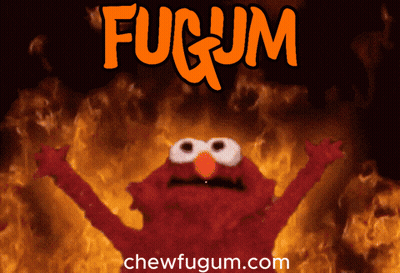 Elmo Is Surrounded By Flames And Says Fugum On The Top GIF