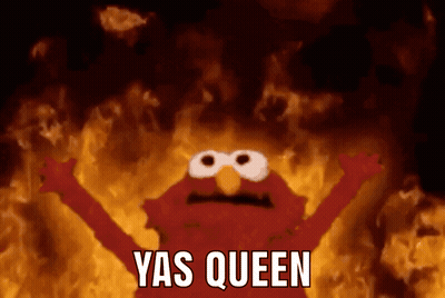 Elmo Is Surrounded By Flames With The Words Yas Queen Above Him GIF
