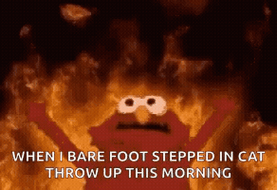 Elmo On Fire When I Bare Foot Stepped In Cat Throw Up GIF