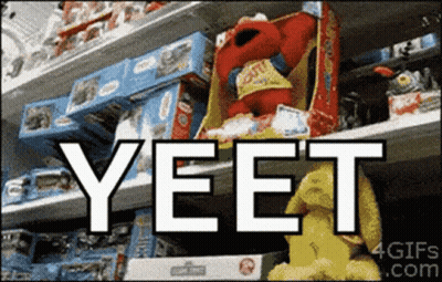 Elmo On Shelf With Yeet GIF