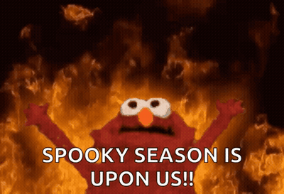 Elmo Says Spooky Season With Flames GIF