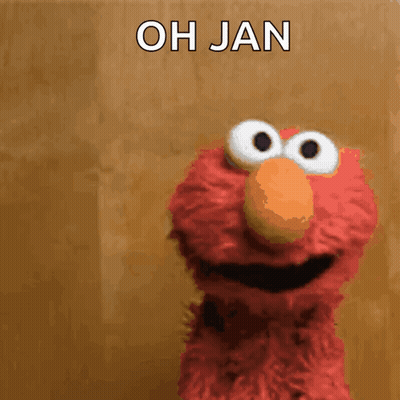 Elmo Sesame Street Saying Oh Jan In Front Of Brown Wall GIF