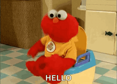 Elmo Sitting On Potty Saying Hello GIF