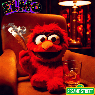 Elmo Sitting With Cigar And Whiskey GIF