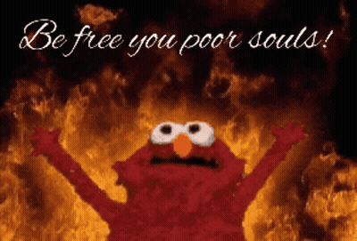 Elmo Standing In Fire Saying Be Free You Poor Souls GIF