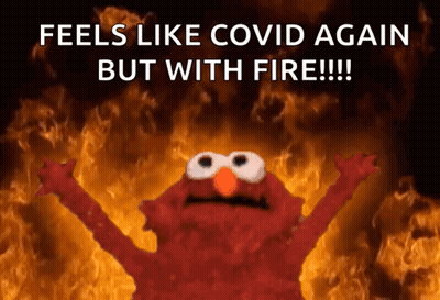 Elmo Standing In Front Of Fire Feels Like Covid Again GIF