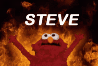 Elmo Standing In Front Of Fire Saying Steve GIF