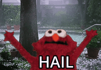 Elmo Standing In Rain With Arms Outstretched Saying Hail GIF