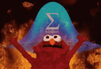 Elmo Stands In Front Of A 6Sigma Logo GIF