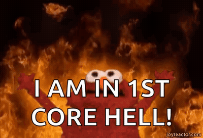 Elmo Surrounded By Fire Saying I Am In 1St Core Hell GIF