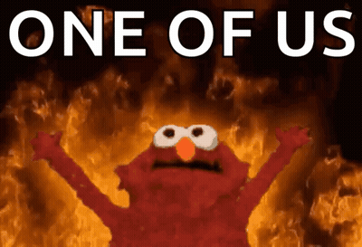 Elmo Surrounded By Flames One Of Us GIF