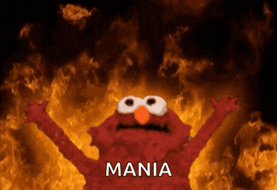 Elmo Surrounded By Flames With Mania GIF