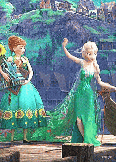 Elsa And Anna Dancing On Dock GIF