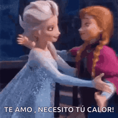 Elsa And Anna From Frozen Are Hugging Each Other In Spanish GIF
