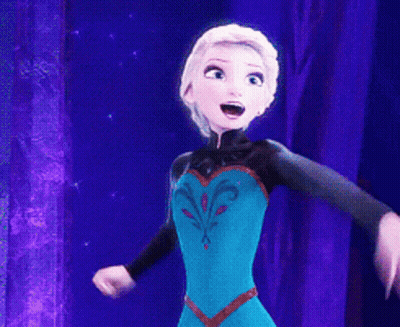 Elsa From Frozen Dancing In Front Of Purple Curtain GIF