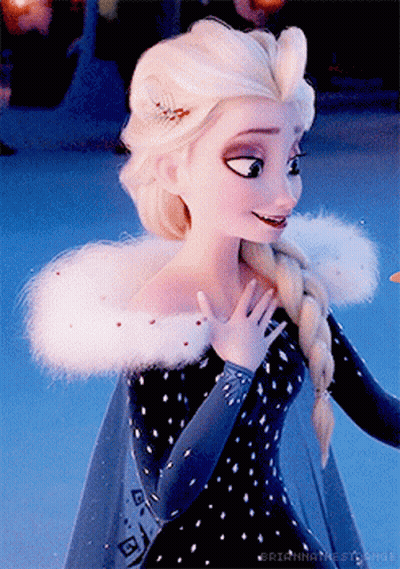 Elsa From Frozen In Black And White Dress With Fur Collar GIF