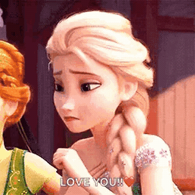 Elsa From Frozen Is Holding Anna 'S Hand And Says `` Love You '' . GIF