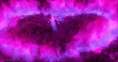 Elsa From Frozen Surrounded By Purple Smoke In Field GIF