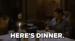 Elvira Having Dinner With Bob Redding GIF