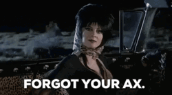 Elvira Throwing An Axe GIF